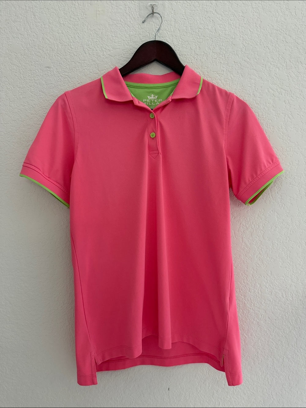 Peter Millar Coral Pink Polo with Lime Contrast Trim M